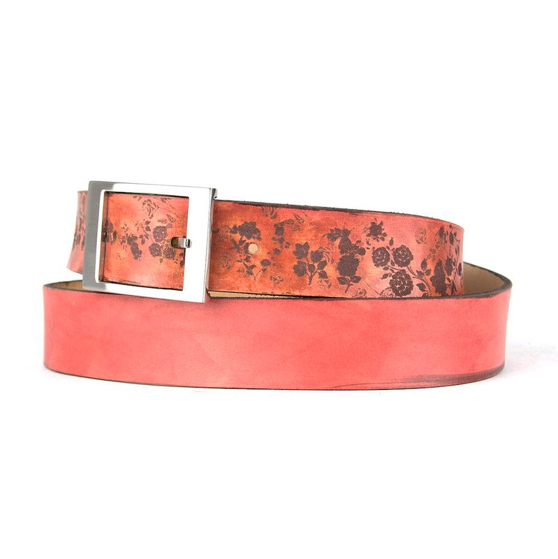 Maľovaný a gravírovaný kožený opasok – Kvety, 137 cm, Limitovaná edícia 10