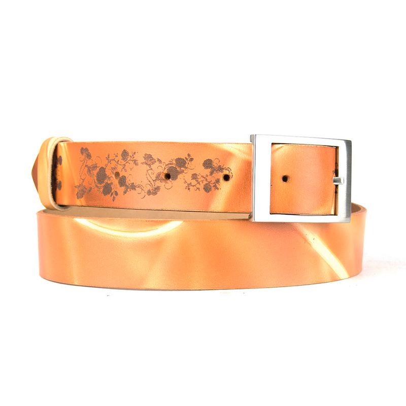 Maľovaný a gravírovaný kožený opasok – Kvety, 137 cm, Limitovaná edícia 02