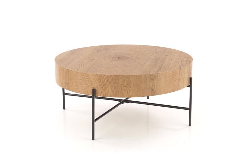 Okrúhly konferenčný stolík 80, čierne kovové nohy-dub natural