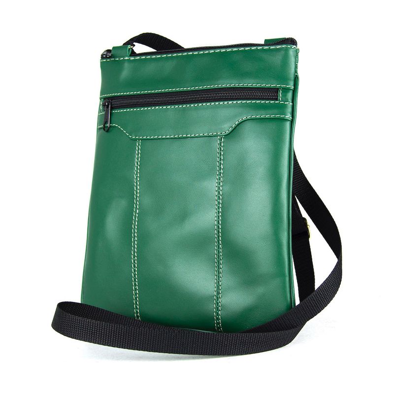 Crossbody kožená taška s dekoračným prešívaním v zelenej farbe