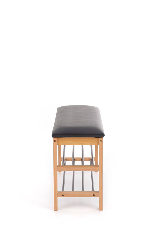 Botník s lavicou natural-čierny – masívne drevo, oceľové police