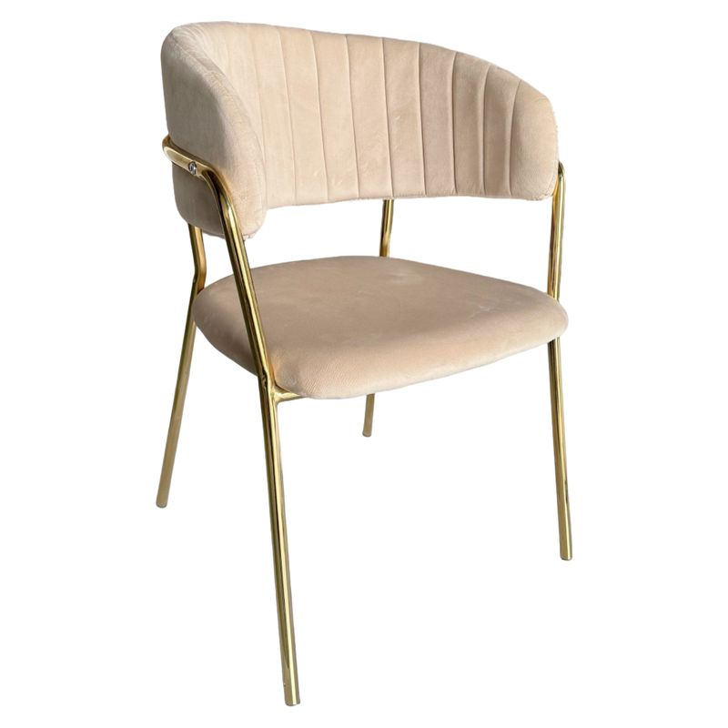 Dizajnové jedálenské kreslo, béžová Velvet látka-gold chróm zlatý
