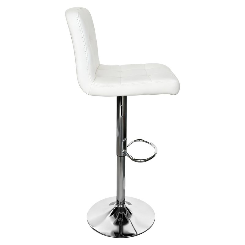 Barová stolička s opierkou, biela ekokoža-chróm
