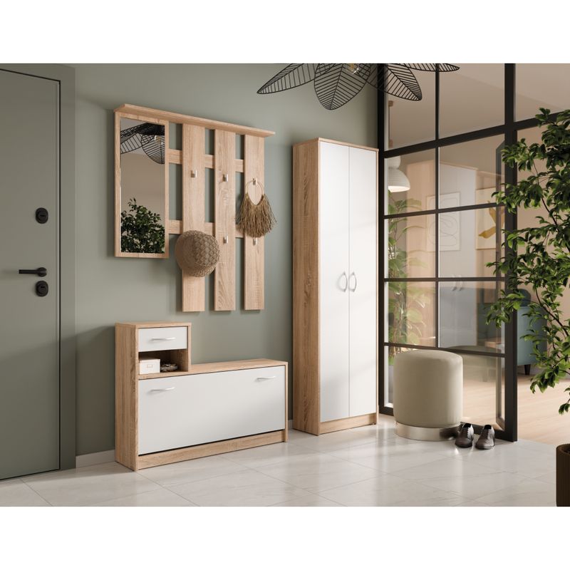 Moderná predsieňová zostava, dub sonoma-biela