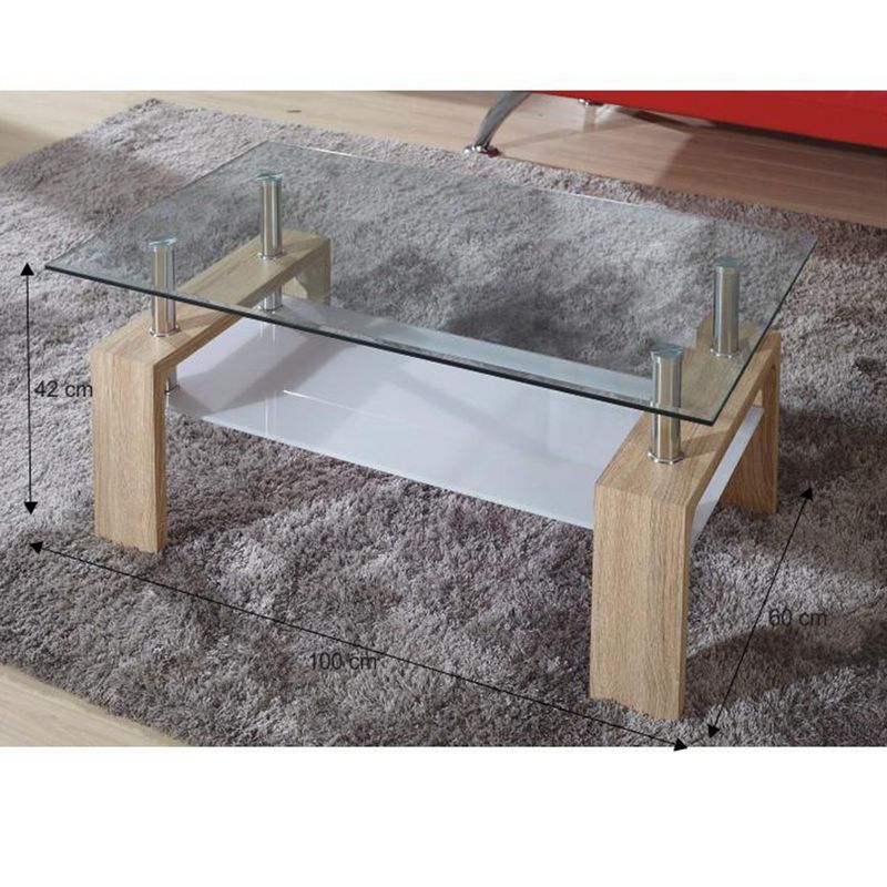 Konferenčný stolík so sklom, dub sonoma-číre sklo