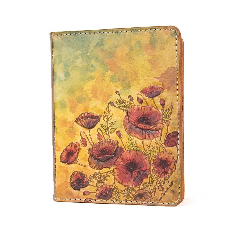 Ručne tvarovaný, vyklepávaný kožený zápisník – Vlčie maky 2