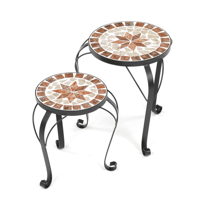 Set 2 stojanov na kvety, keramická mozaika, béžový