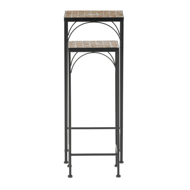 Set 2 stojanov na kvety s keramickou mozaikou béžový, čierny kov