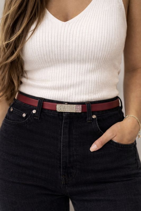 Dámsky kožený opasok SWAROVSKI PINK, šírka 2cm, Tmavo hnedý