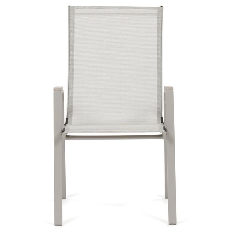 Záhradná stolička béžová s kovovou konštrukciou a sieťovinou