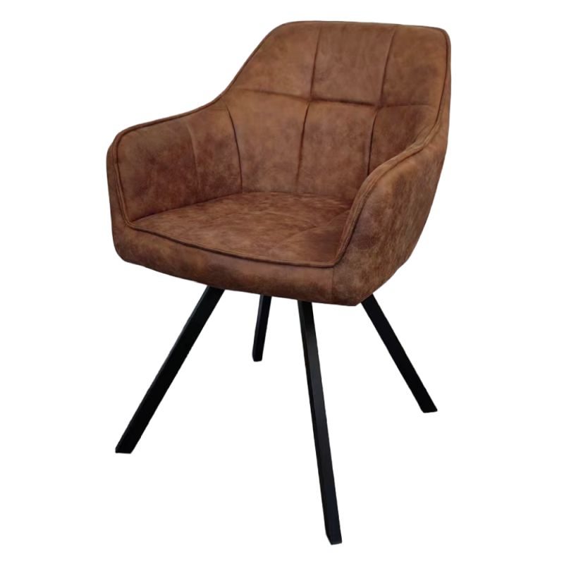 Pohodlné otočné prešívané jedálenské kreslo, tmavohnedá látka, kov čierny