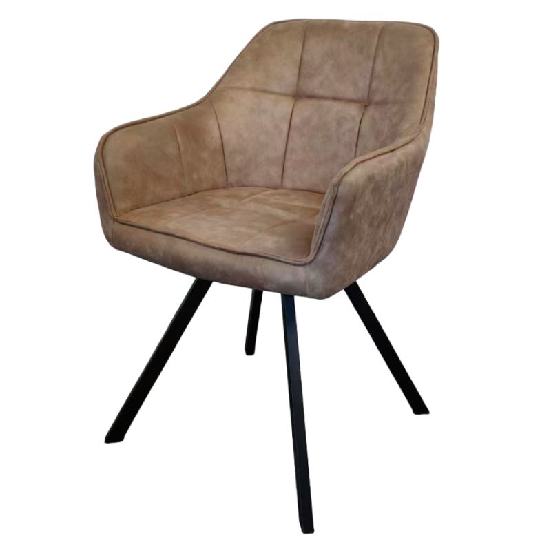 Pohodlné otočné prešívané jedálenské kreslo, sivohnedá látka, kov čierny