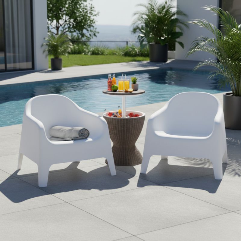 Záhradné stohovateľné kreslo, biely plast