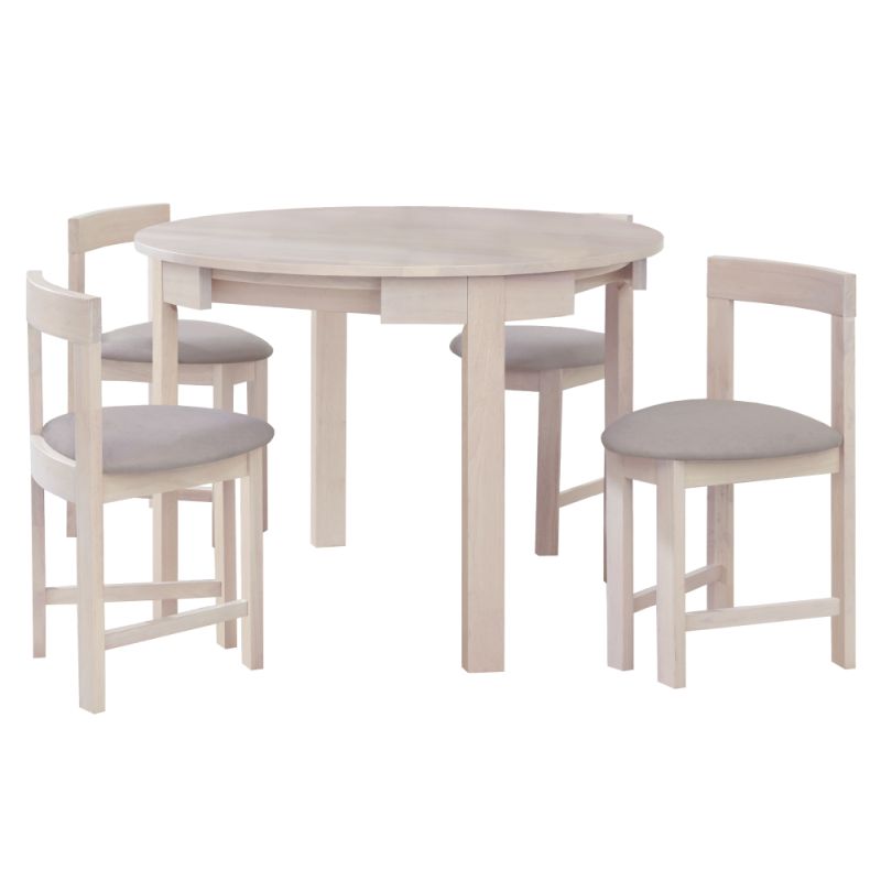 Jedálenský set okrúhly 1+4, 103cm, biely, sivobéžová látka