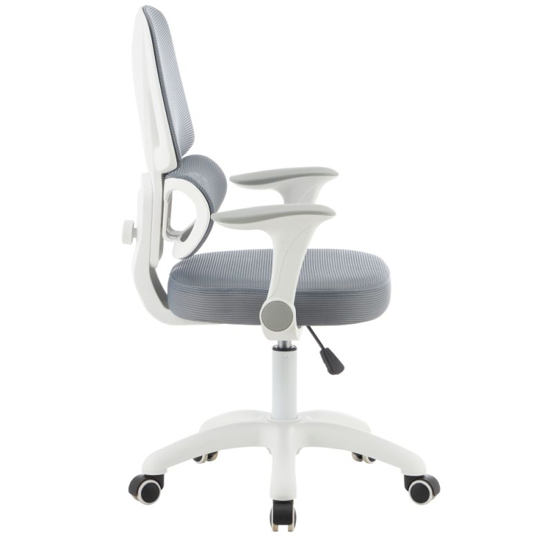 Otočná študentská stolička, sivá sieťovina, biely plast