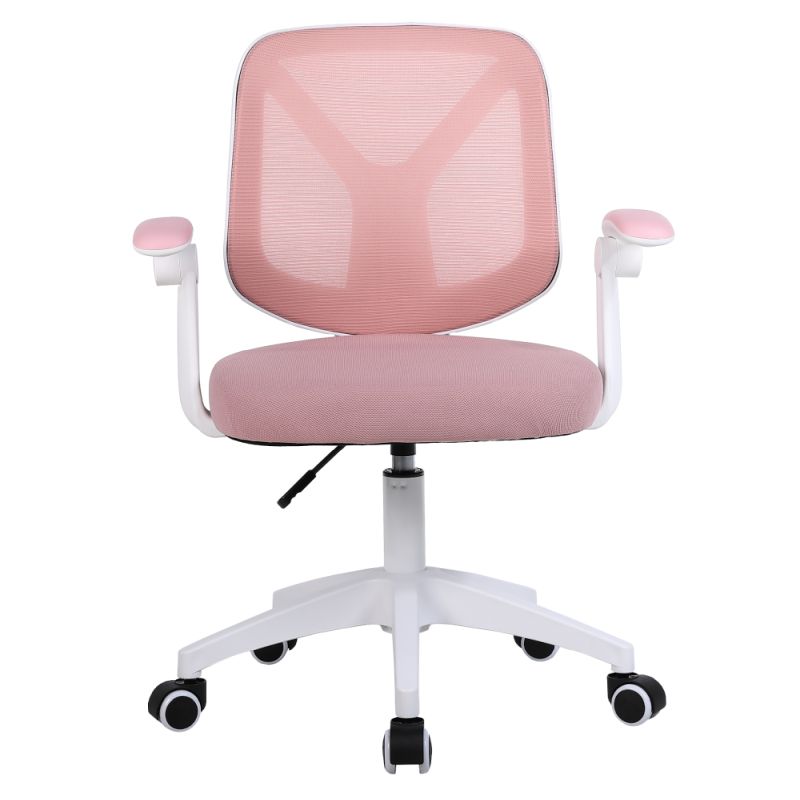 Praktické kancelárske kreslo, ružová látka, biely plast