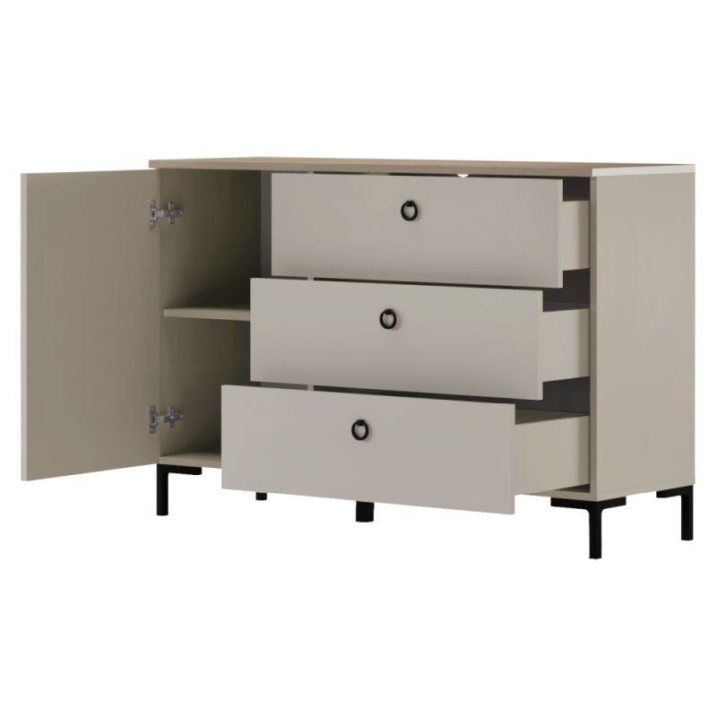 Komoda 1D3S, sivohnedá Taupe, dub silverjack, kombinovaná