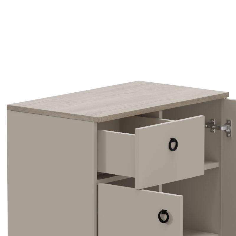 Komoda 2D1S, sivohnedá Taupe, dub silverjack, kombinovaná