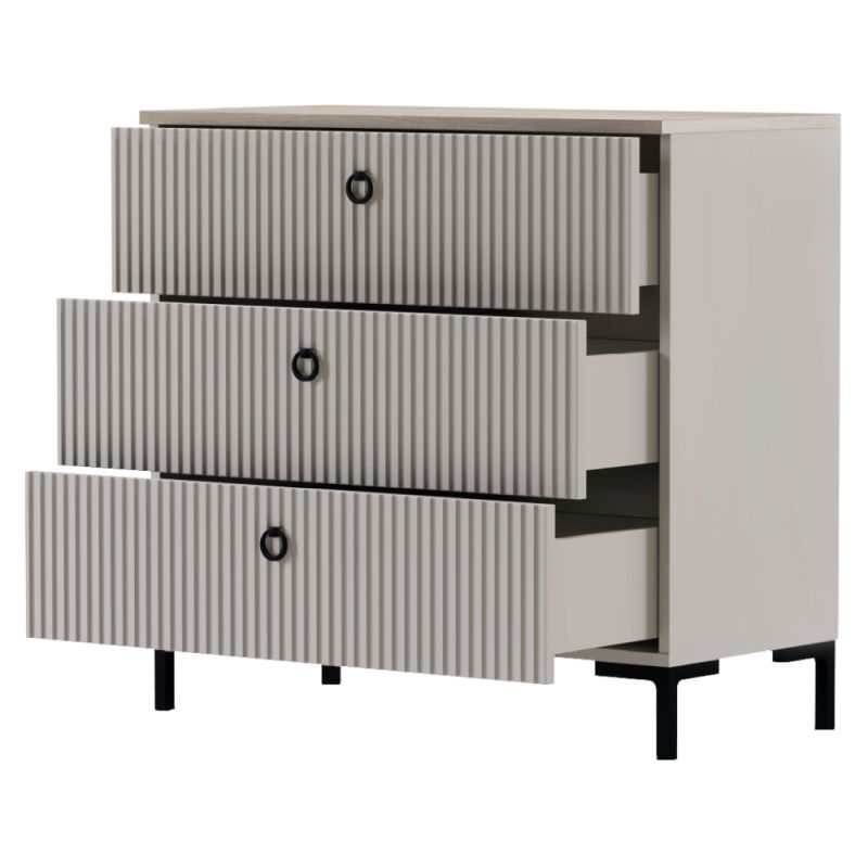 Komoda 3S, sivohnedá Taupe, dub silverjack, 3-zásuvková