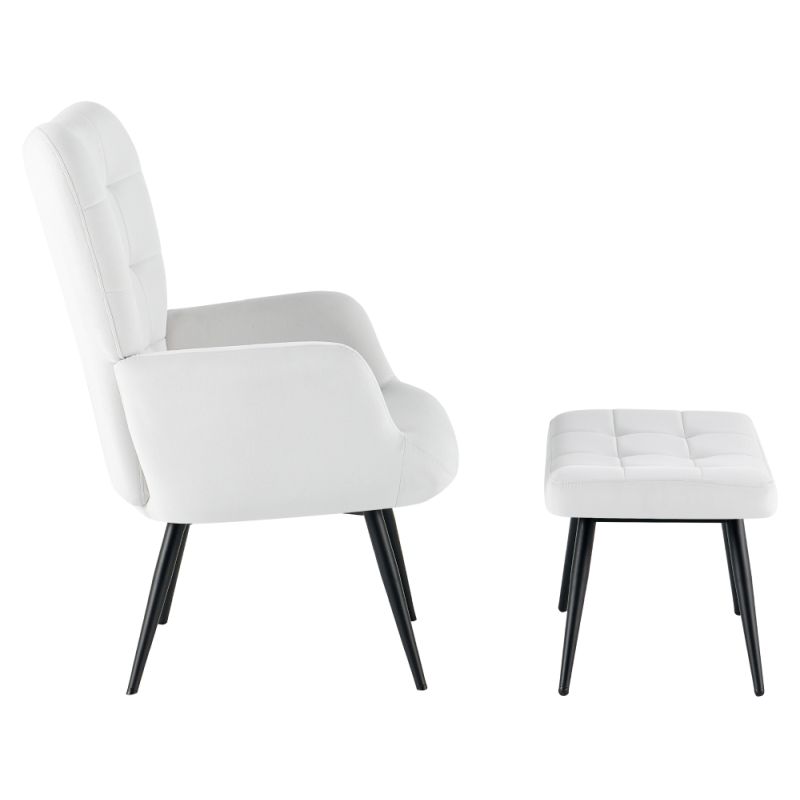 Kreslo s podnožou, svetlosivá látka, čierne kovové nohy