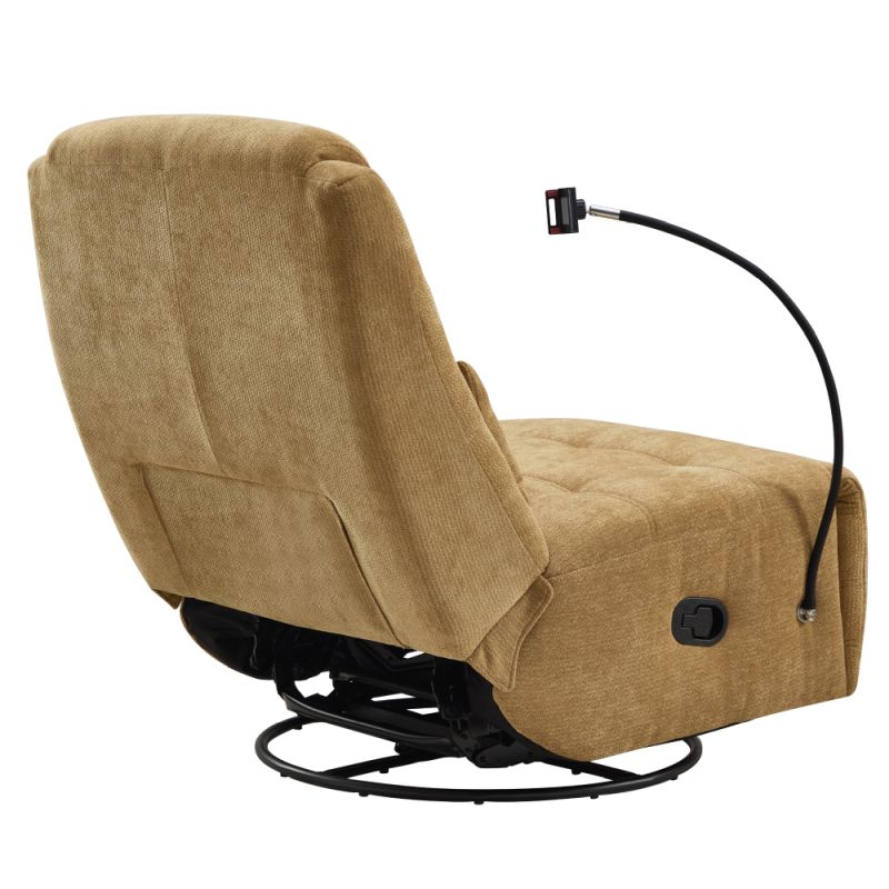 Luxusné otočné relaxačné kreslo, horčicová látka, hojdacia funkcia