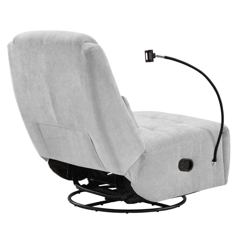 Luxusné otočné relaxačné kreslo, svetlosivá látka, hojdacia funkcia