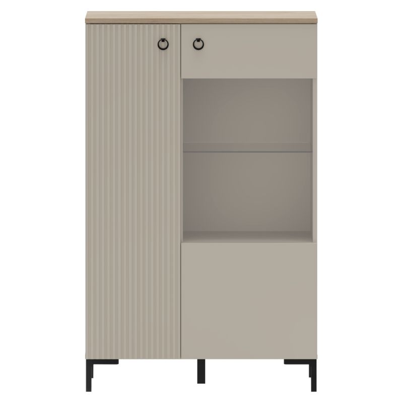 Dizajnová nízka vitrína, 1D1W, sivohnedá Taupe, dub silverjack