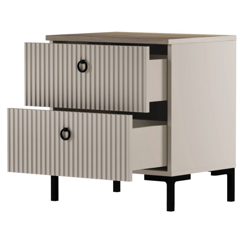 Dizajnový nočný stolík 2S, sivohnedá Taupe, dub silverjack, 2 zásuvky