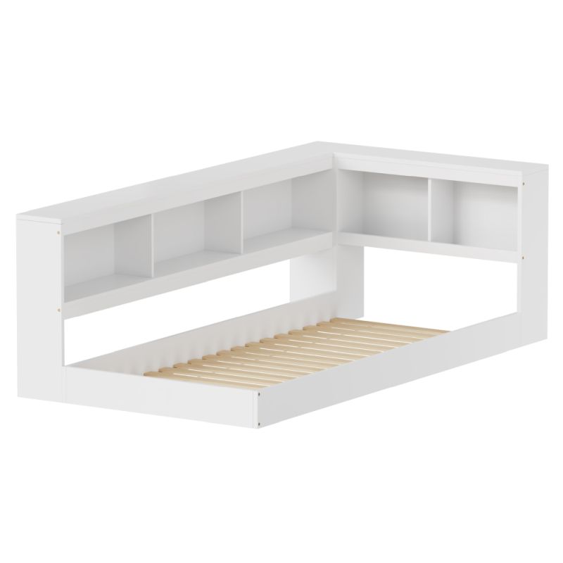 Posteľ 90x200, s roštom a regálom, biela, borovicové drevo