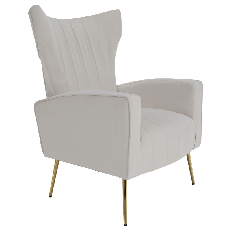 Nadčasové relaxačné kreslo, béžová Velvet látka, zlaté nohy