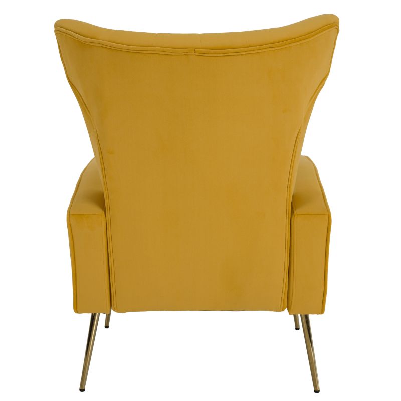 Nadčasové relaxačné kreslo, žltá Velvet látka, zlaté nohy