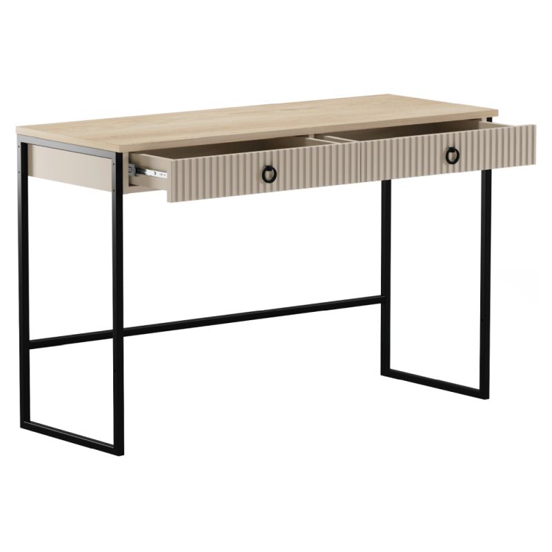 Dizajnový toaletný stolík, sivohnedá Taupe, dub silverjack