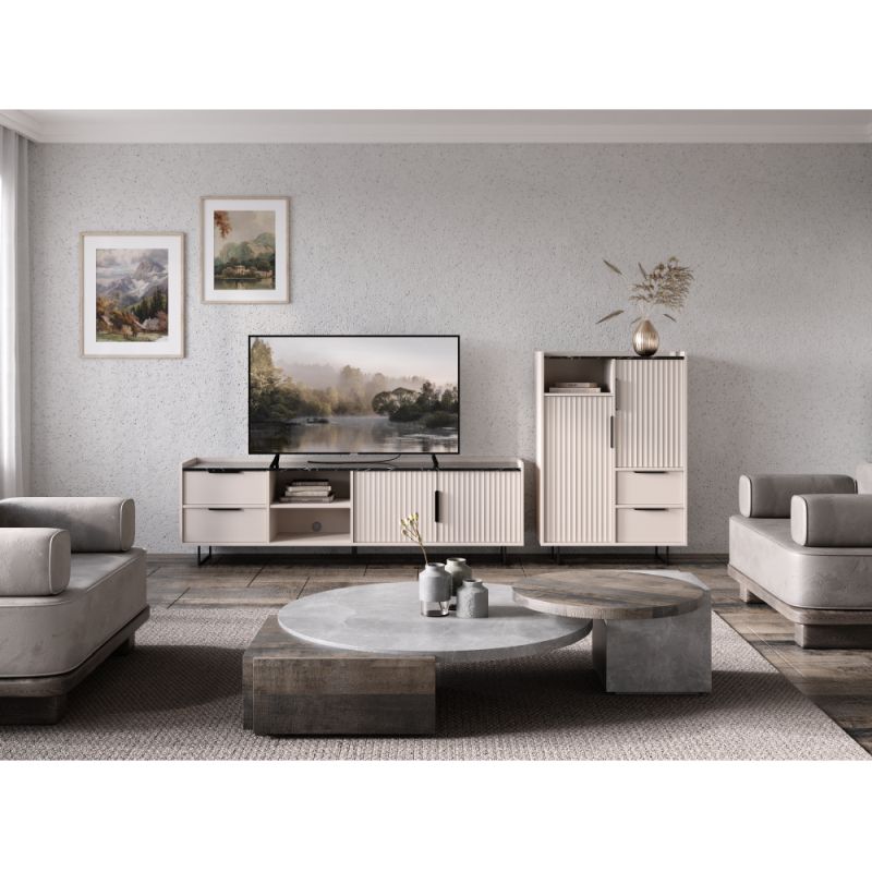 Elegantný TV stolík RTV2D2S, kašmír, tmavý mramor