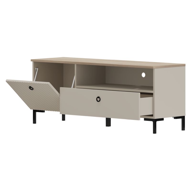 Dizajnový TV stolík 1K1S, sivohnedá Taupe, dub silverjack