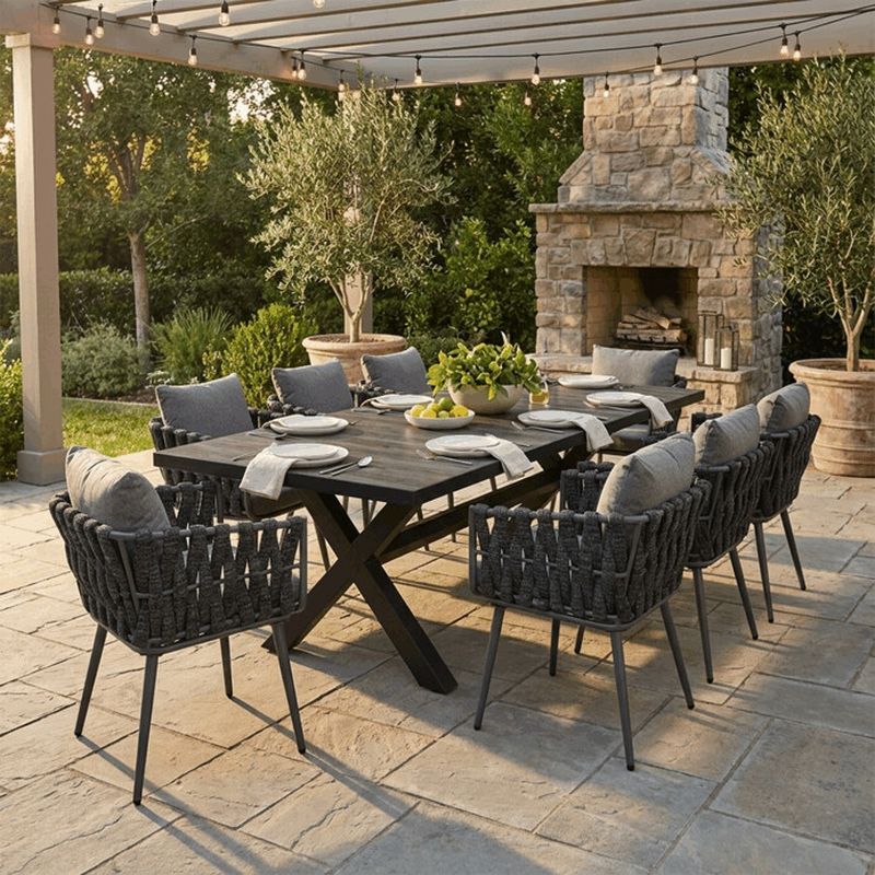 Moderná záhradná stolička, kov, látka, sivá