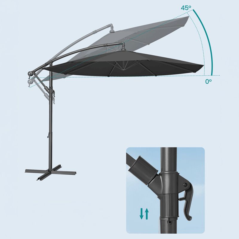 Záhradný slnečník, sivý, závesný, s kovovou konštrukciou