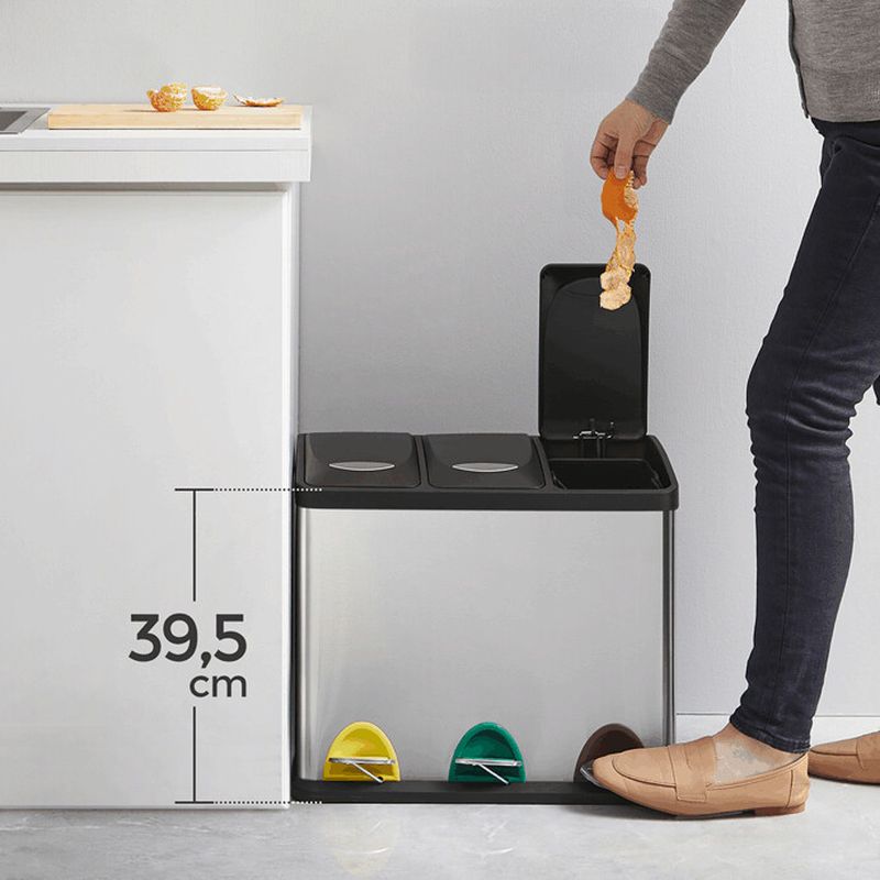 Odpadkový kôš, strieborný, s pedálmi, 3×8 l