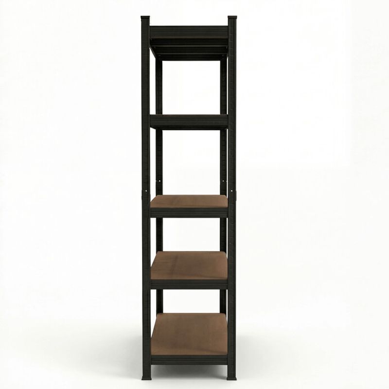 Regál kovový, 120cm, čierny, s MDF policami, 5 úrovní