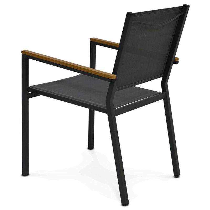 Záhradná stolička, kov čierny, sivá sieťovina, stohovateľná