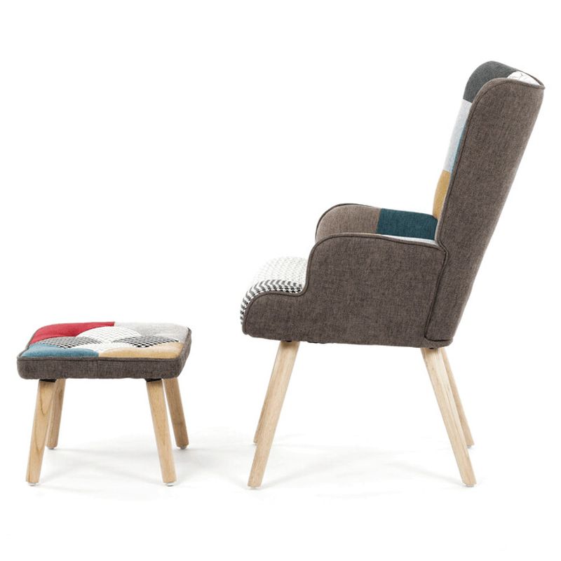 Relaxačné kreslo ušiak s taburetom, viacfarebné patchwork, látka