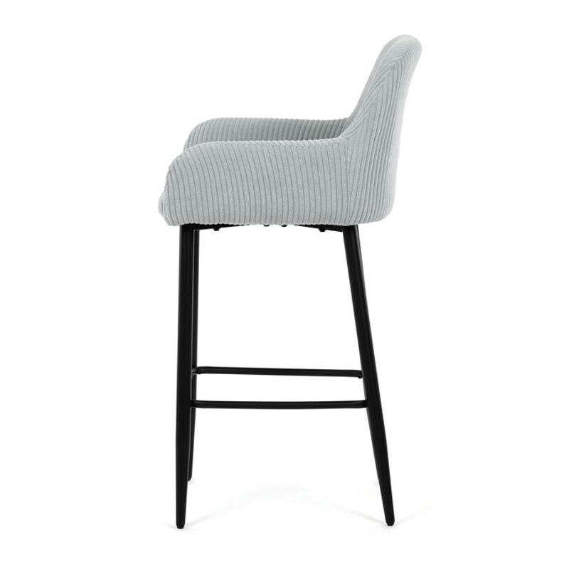 Moderná barová stolička, modrá manšestrová látka