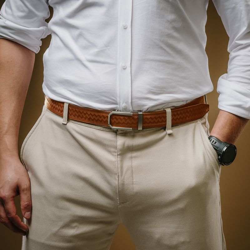 Kožený opasok NICKEL GAP koňakový, automatická pracka, limitovaná edícia