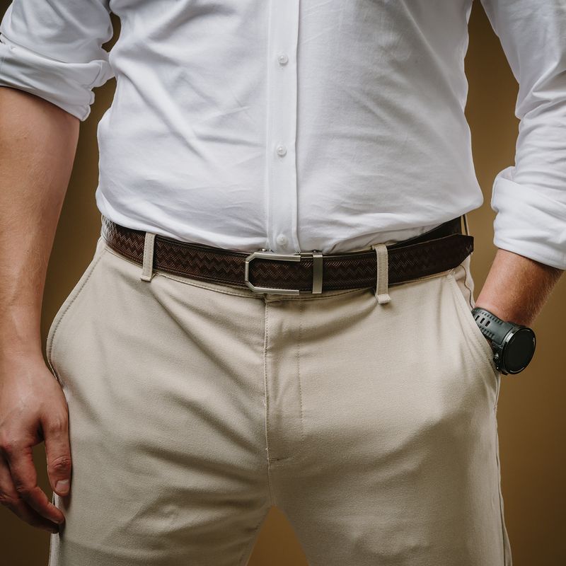 Kožený opasok NICKEL GAP tmavo hnedý, automatická pracka, limitovaná edícia