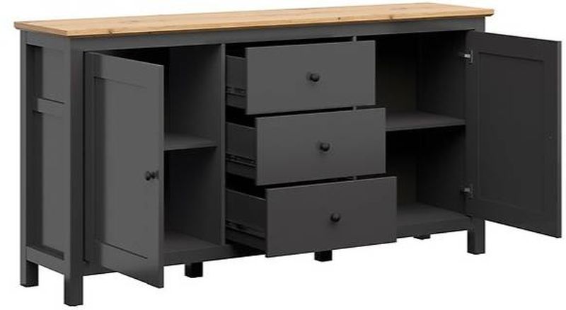 Elegantná komoda 3 zásuvky, 2x dvierka, grafit, dub artisan