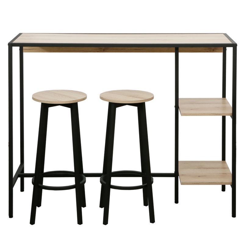 Barový set 1+2 v industriálnom štýle, dub a čierny kov