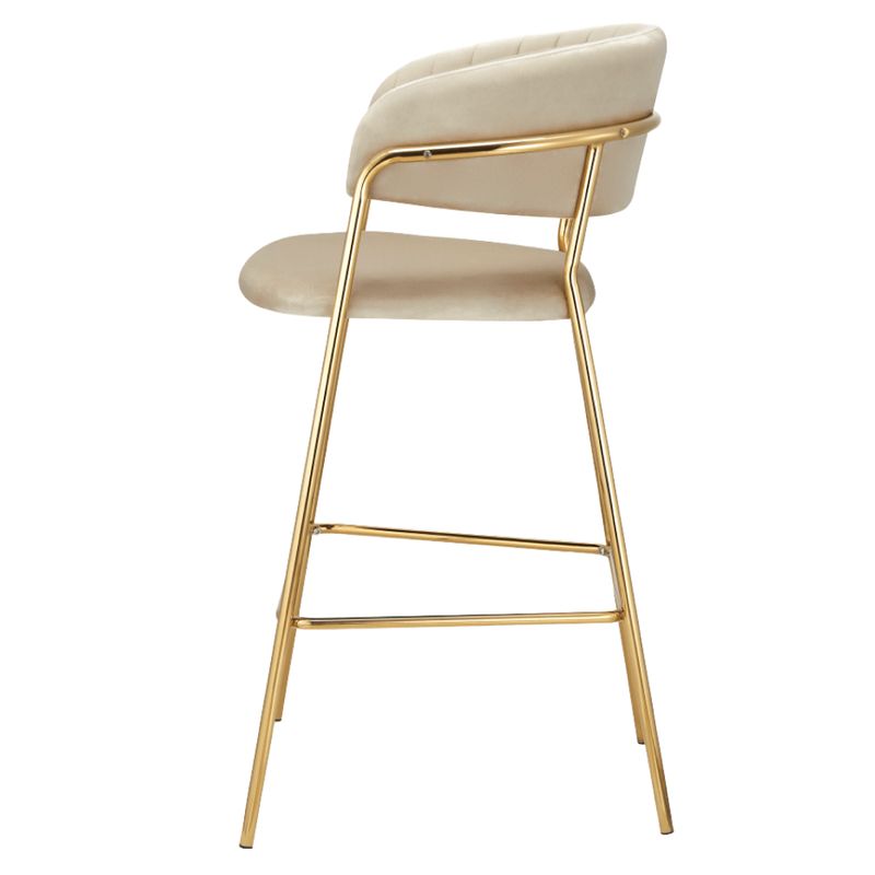 Dizajnová barová stolička béžová Velvet látka so zlatými nohami