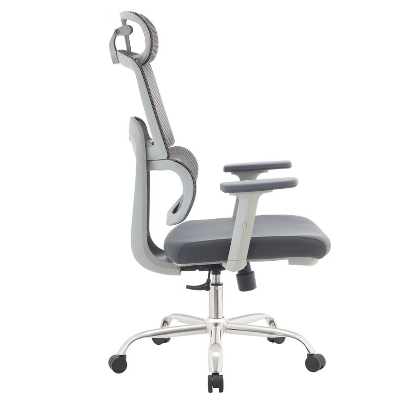 Ergonomické kancelárske kreslo, sivé so sieťovinou a chrómovou podstavou