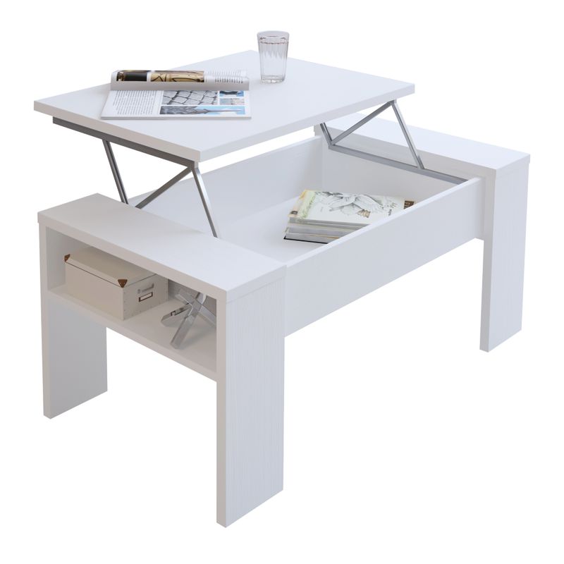 Konferenčný stolík s odkladacím  priestorom, biely