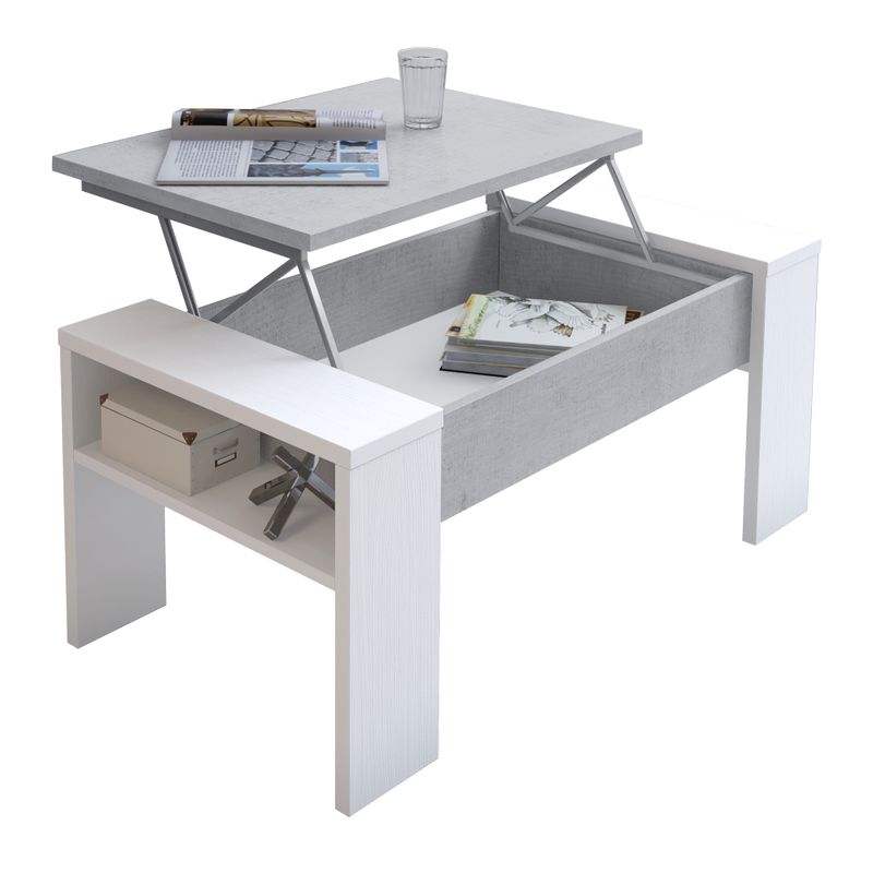 Konferenčný stolík s odkladacím priestorom, biely, betón