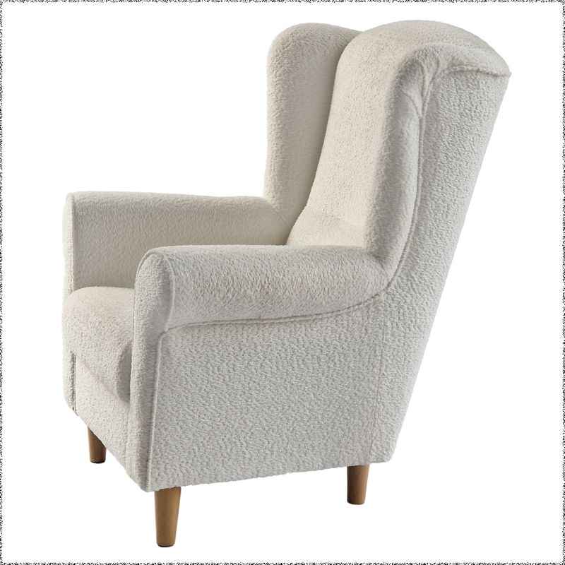 Dizajnový ušiak, smotanový v látke Coral Bouclé